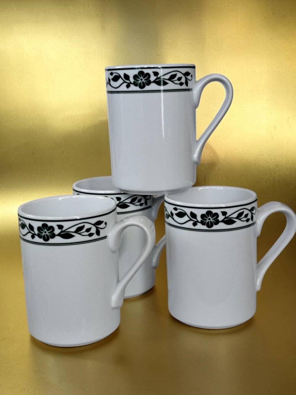 Bistro Green Flower Springhavn Danish Modern DANSK DESIGNS 4 PC Coffee Mugs